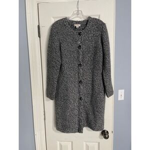 Talbots Womens Long Cardigan Sweater Jacket Black White Lambs Wool Angora Sz Med